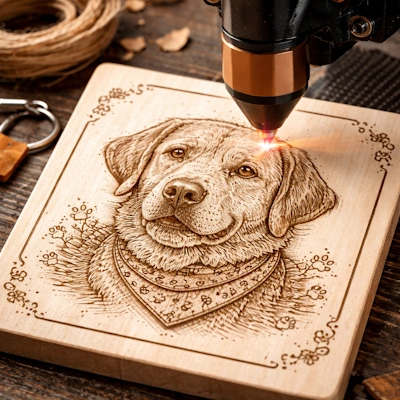 Laser engraving tool engraves dog.
