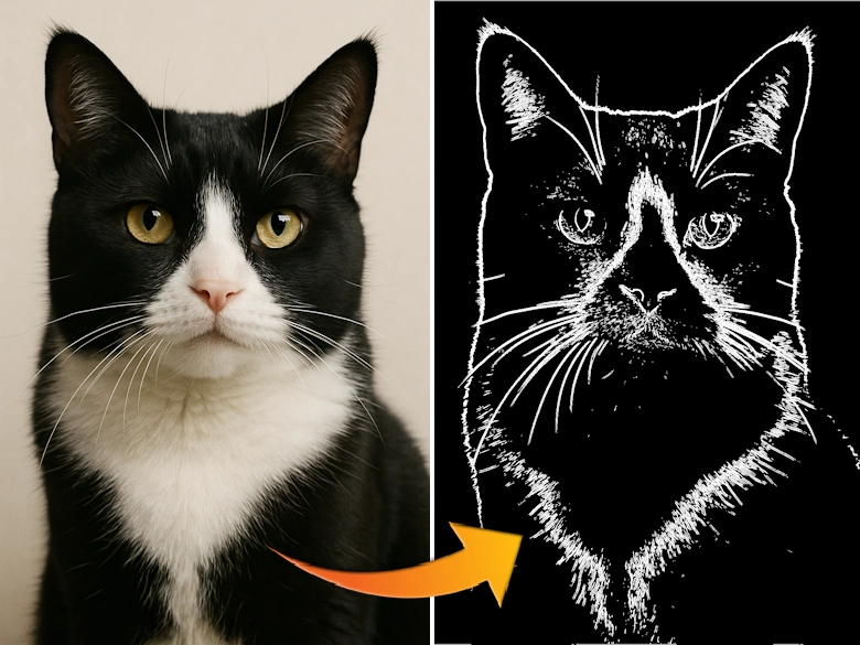 Pencil sketch of a cat on black paper