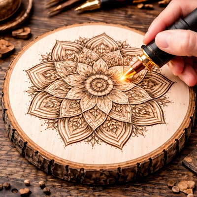 wood burning mandala.